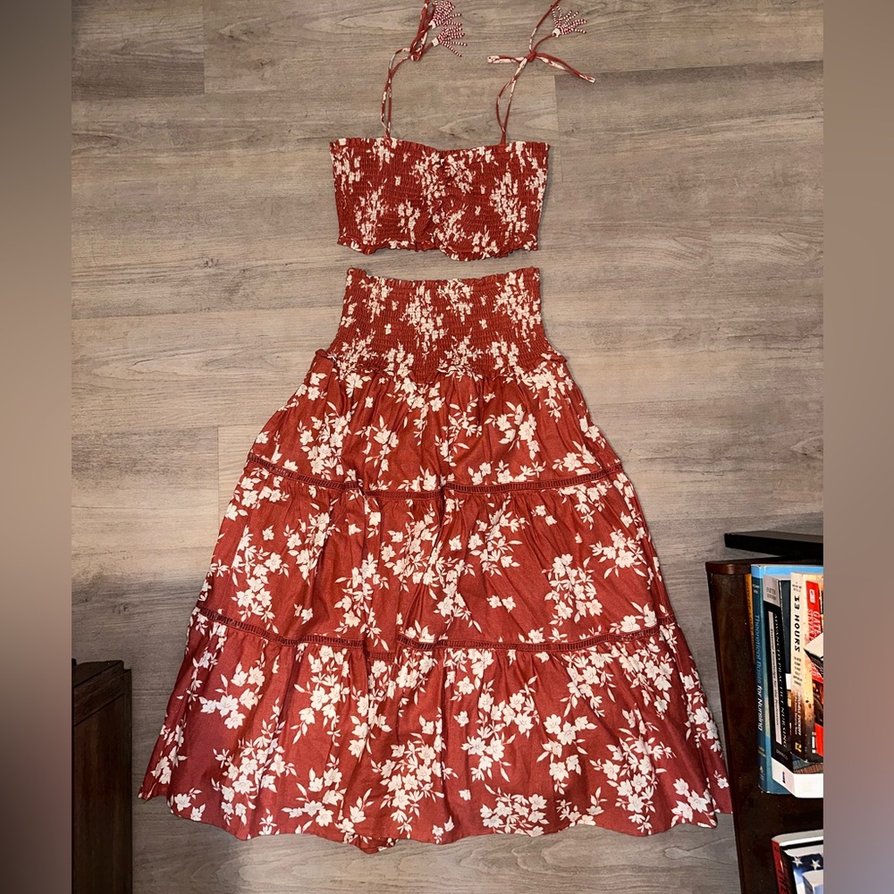 Floral Two-Piece Red and White Set